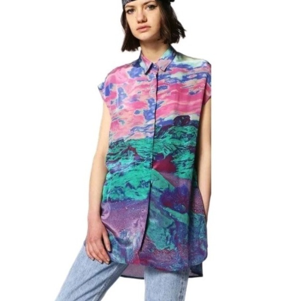 Diesel Top Womens XS C Sole Shirt Psychedelic Tunic Tank Grunge Retro